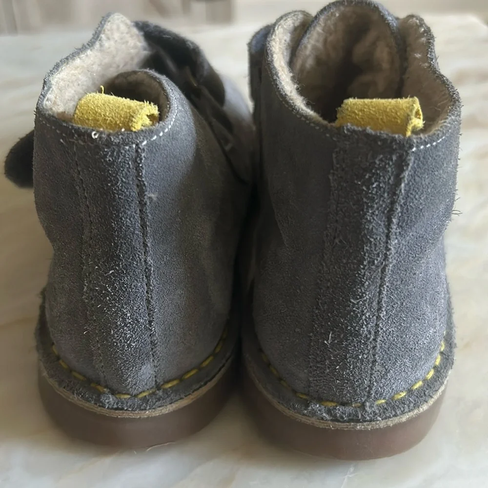 Mini Boden‎ Big Boys Gray Velcro Faux Fur Lined Suede Boots Size 35 (US 4-4.5)